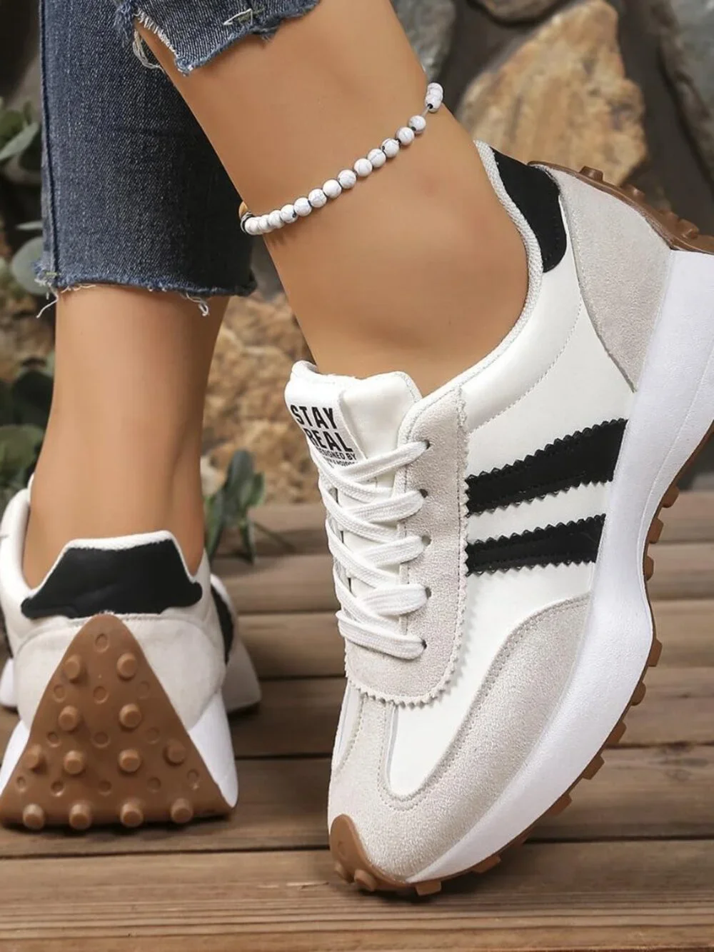 Chic White Thick Sole Sneakers with Breathable Textile Upper for Everyday Style